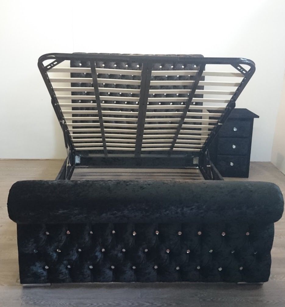 Crush Velvet Ottoman Sleigh Storage Bed Majestic Beds