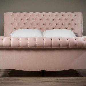 Luxurious Upholstered Chesterfield Curved Sleigh Bed