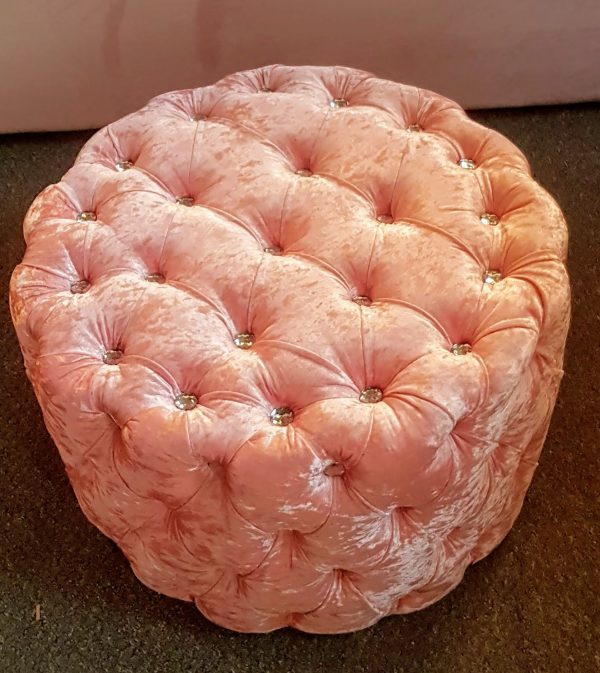 New Handmade Deep Round Poufee with Diamonds or Buttons - Image 5