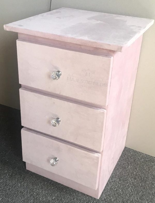 PLUSH VELVET BEDSIDE DRAWS WITH CRYSTAL HANDLES