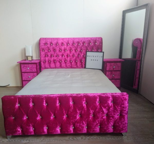 Alana Crushed Velvet Sleigh Bed with Matching Bedside Draws