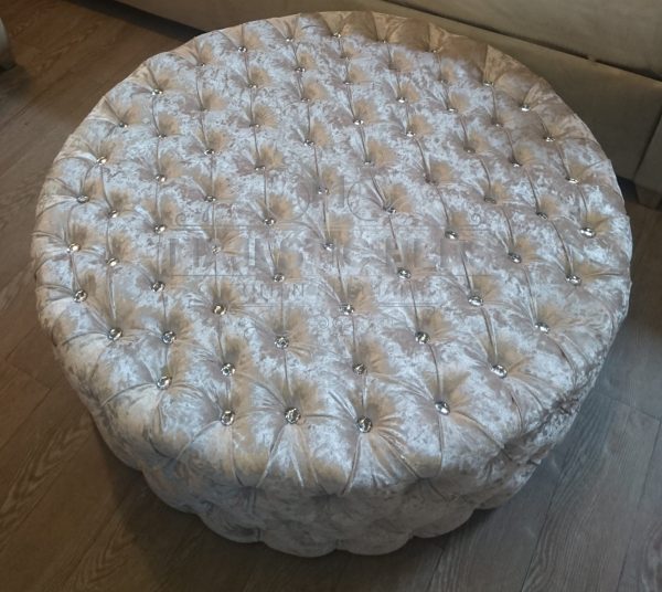 New Handmade Deep Round Poufee with Diamonds or Buttons