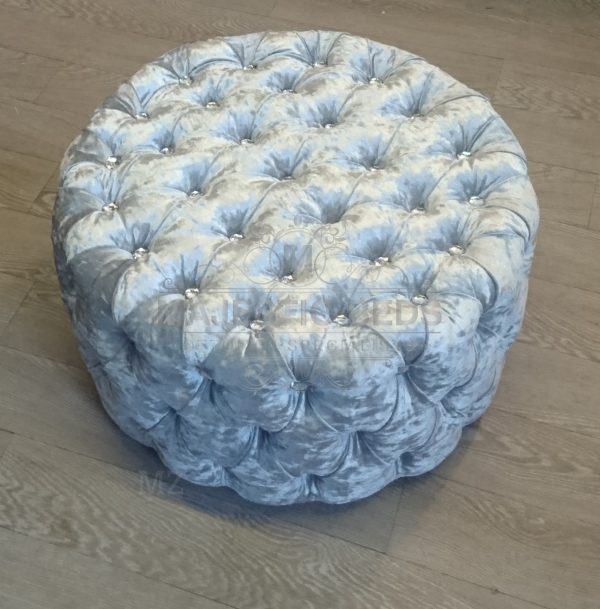 New Handmade Deep Round Poufee with Diamonds or Buttons - Image 4