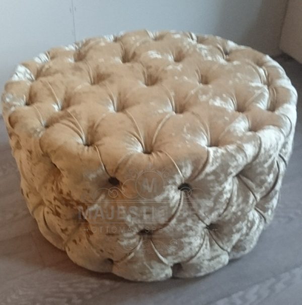 New Handmade Deep Round Poufee with Diamonds or Buttons - Image 3