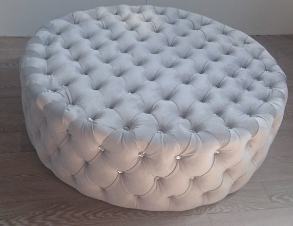 NEW HANDMADE DEEP BUTTONS MODERN CIRCULAR FOOTSTOOL DIAMANTES/MATCHING BUTTONS - Image 2
