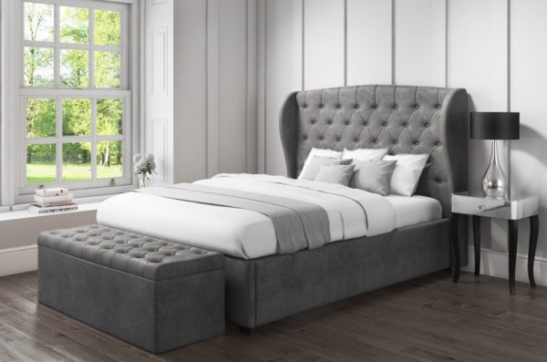 Safina Ottoman Wingback Bed Velvet