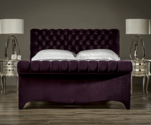 Luxurious Aurora Upholstered Chesterfield Curved Sleigh Bed
