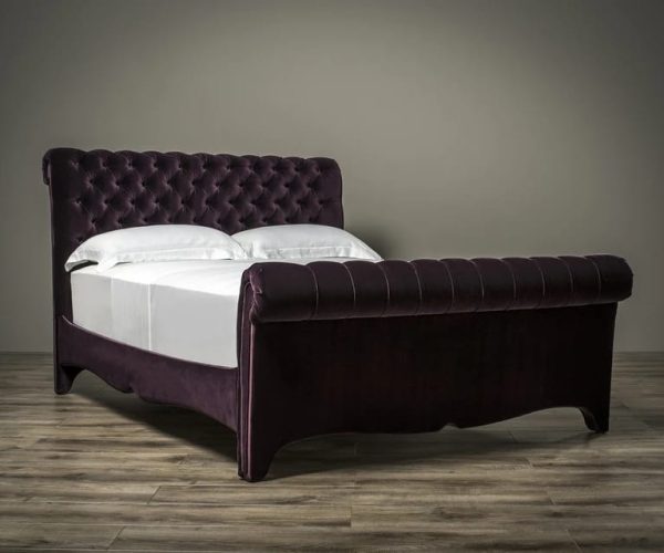 Luxurious Aurora Upholstered Chesterfield Curved Sleigh Bed - Image 4