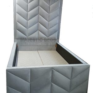 Designer 3D Effect Upholstered Headboard and Footboard Bed with Ottoman Base and Majestic Super Orthopaedic Mattress