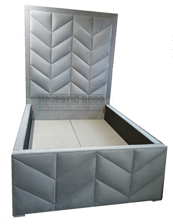 Designer 3D Effect Upholstered Headboard and Footboard Bed with Ottoman Base and Majestic Super Orthopaedic Mattress
