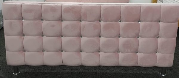 Cubic Upholstered Bed Frame with cube Headboard and Footboard in Fabric Buttons - Image 5