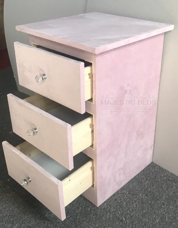PLUSH VELVET BEDSIDE DRAWS WITH CRYSTAL HANDLES - Image 4