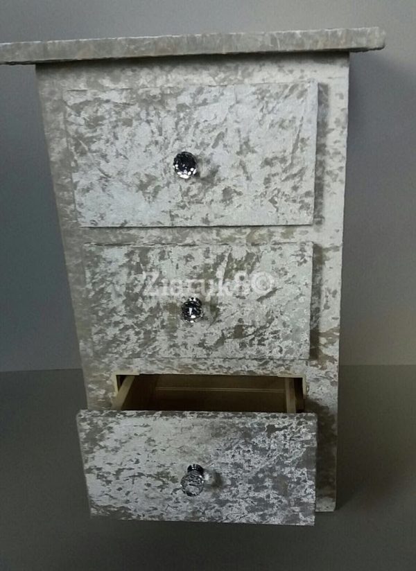 CRUSHED VELVET BEDSIDE DRAWS WITH CRYSTAL HANDLES (NO FLATPACK) - Image 3