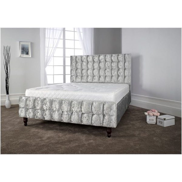Ava Crushed Velvet with Cube Headboard and Footboard