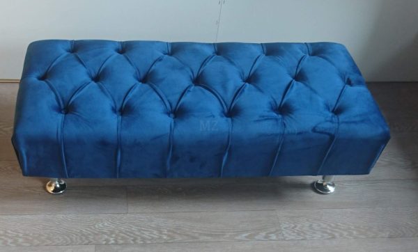 Beautiful New Blue Plush Pouffe/Footstool/ Chesterfield / Fabric buttons/