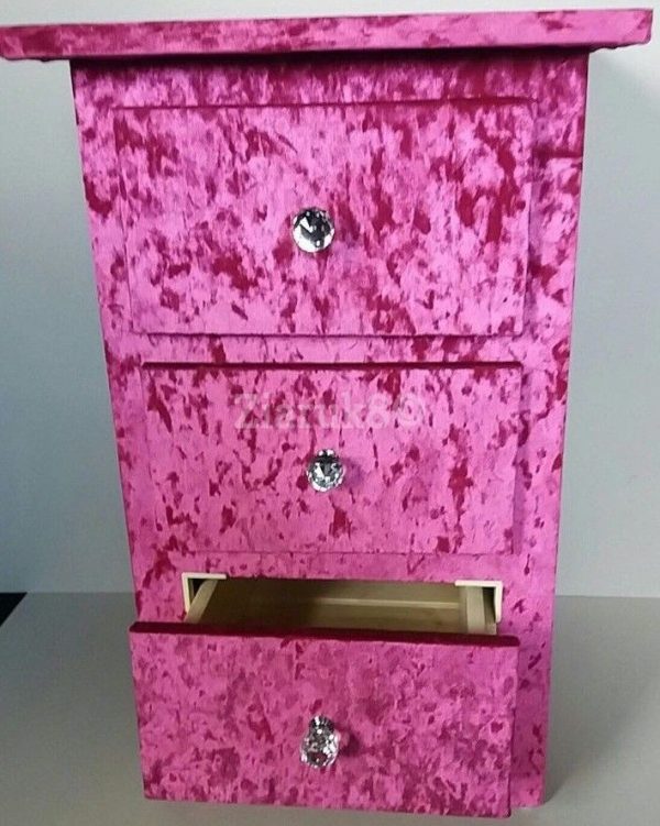 CRUSHED VELVET BEDSIDE DRAWS WITH CRYSTAL HANDLES (NO FLATPACK) - Image 7