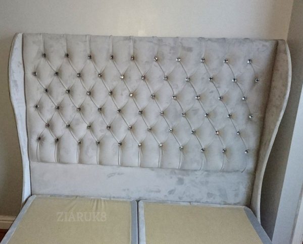Jasmin Plush Velvet Ottoman Winged Bed - Image 3